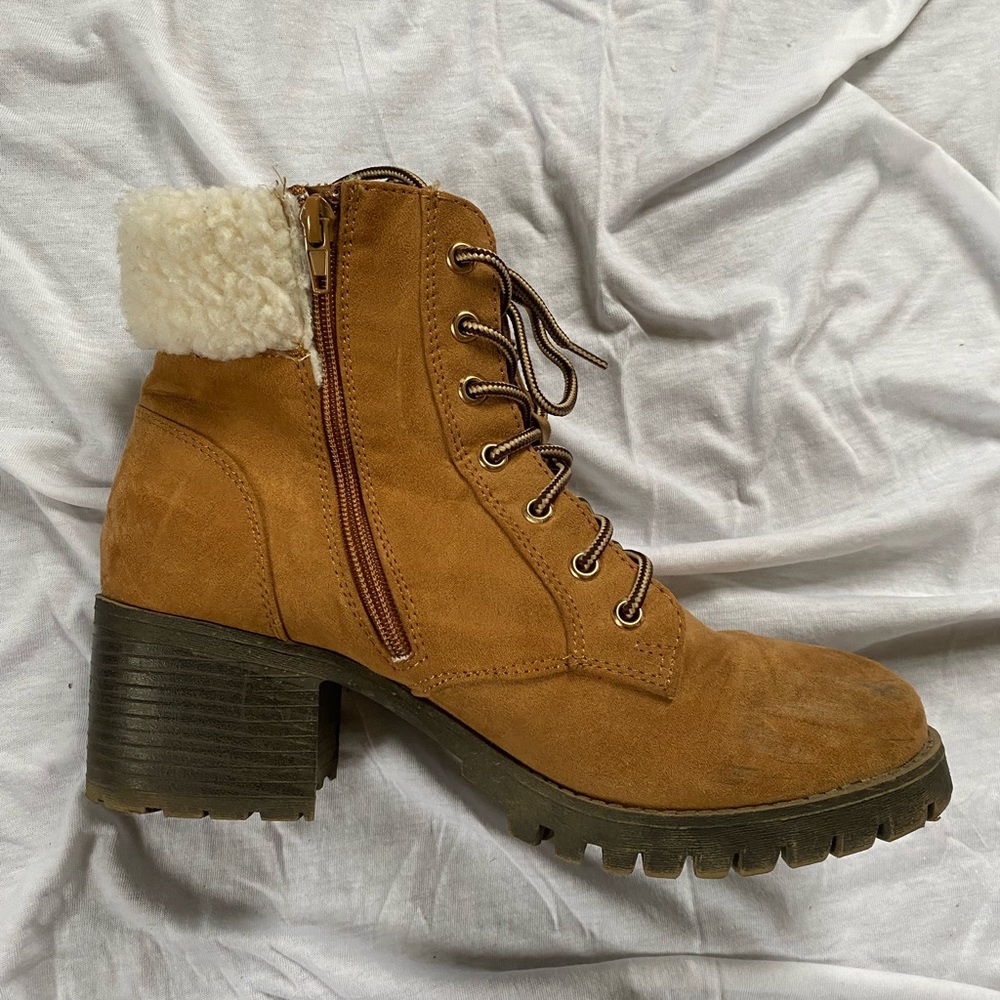 Bamboo from Target Size 10 Brown Suede Booties with White fleece Ankle Detail